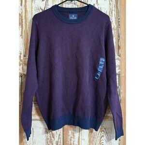 Men's Stafford Crew Neck Wool Blend Sweater Soft Touch - Navy/Plum - Size Large
